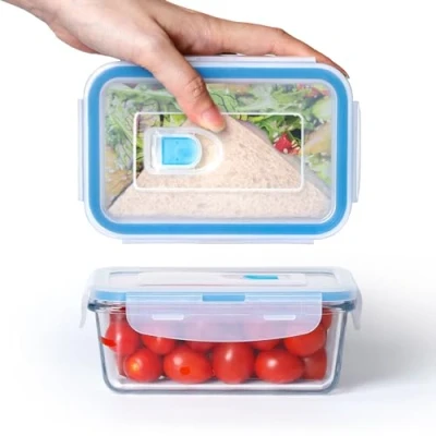 Image de NUTRIUPS Récipients alimentaires en verre hermétiques de 0,45 l avec couvercles, ensemble stockage alimentaire rectangulaire, sans BPA, pour la préparation des repas, les voyages, le congélateur,