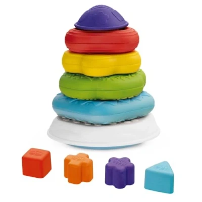 Image de Chicco Anneaux à Empiler 2 en 1, Jeu d&#039;Empilement et de Tri Formes avec 4 Colorés Différentes, Pyramide d&#039;Anneaux Fabriquée Italie Jouet Éducatif 6 36 Mois