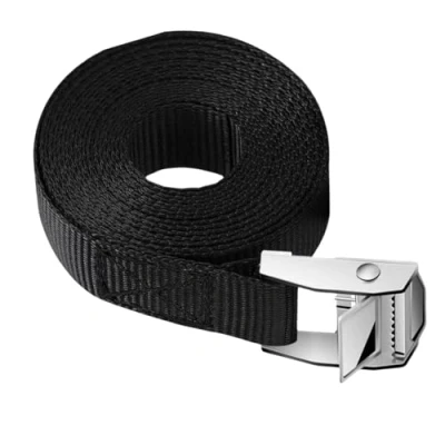 Image de Sangles d&#039;arrimage 5 m,Sangles avec Boucle de Largeur 25 mm,Sangles à cliquet Sangle Griffe Ceinture Blocage par Serrage,pour Fixation Voiture,Moto,Vélo,Bagage(Noir)