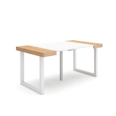 Image de Skraut Home Table Console Extensible Meuble 160 pour 8 Personnes Pieds Bois Massif Style Moderne Chêne et Blanc