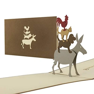 Image de les musiciens Figurine Brême comme Carte de voeux Pop Up compatible avec le conte, A24