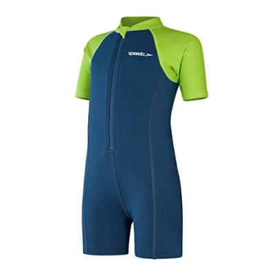 Image de Speedo Learn to Swim Essential Wetsuit Maillot de Bain Garçon, Harmony Bleu/Vert Lizard, 9 12 M