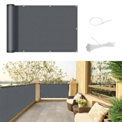Image de SUNNY GUARD Brise Vue pour Balcon 100x500cm Couverture de Écran Jardin PES UV Résistant Pare étanche avec Attaches câble,Anthracite