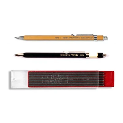 Image de KOH I NOOR 5900 TOISEN D&#039;OR et 5201 VERSATIL Porte mine en métal aver taille crayon, 2.0 mm ensemble de 3, noir jaune mines graphite 2B (12 pcs.)