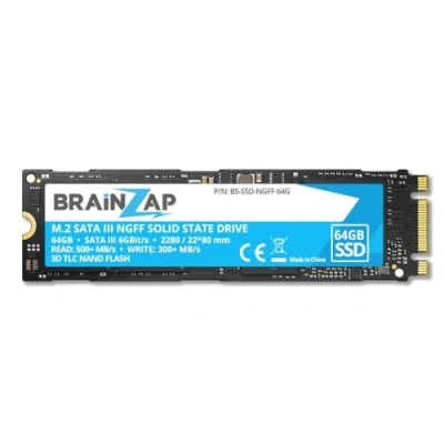 Image de BRAINZAP SSD M.2 NGFF SATA III 64 Go 6 Gbit/s 500 Mo/s en lecture 300 écriture