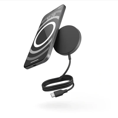 Image de Zens Pro 1 Wireless Charger, Chargeur sans Fil de 15 W Compatible avec MagSafe et Qi2 pour iPhone 16,15,14,13,12 AirPods, câble USB C intégré m Inclus, Noir
