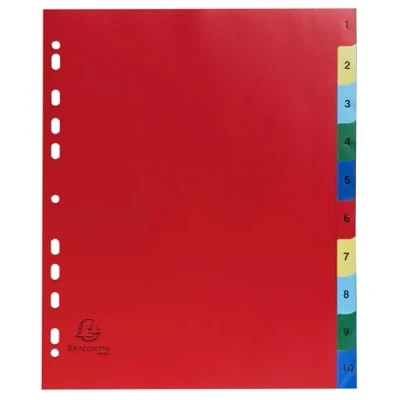 Image de Exacompta Réf. 84E Carton de 20 Intercalaires en polypropylène avec 10 onglets imprimés numériques 1 à couleur Page d&#039;indexation imrpimable Format classer A4 maxi 24,5 x 29,7 cm