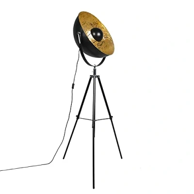Image de Qazqa magna yeyang Lampe de table trépied/tripode 1 lumière H 160 cm Noir et Or Moderne éclairage intérieur Salon I Chambre Cuisine Salle à manger