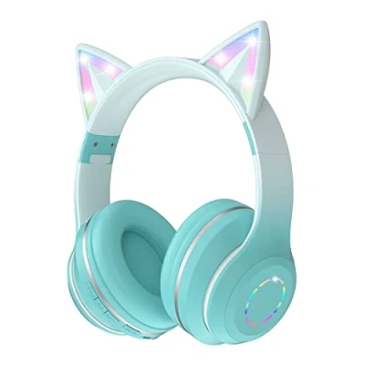 Image de OHAANYY Bluetooth Casque Audio Enfants avec HD Microphone/Lumières LED, de Chat du Volume Limité 85/95dB, Son Stéréo Ecouteurs pour Smartphone,iPad,Tablet,Kindle,Ecole(Bleu lac)
