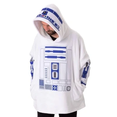 Image de Star Wars R2D2 Unisexe Couverture Portable Sweat a Capuche Pull Blanc pour Adultes avec Graphiques Astromech Droid Vetements de detente Doubles Sherpa Taille Unique