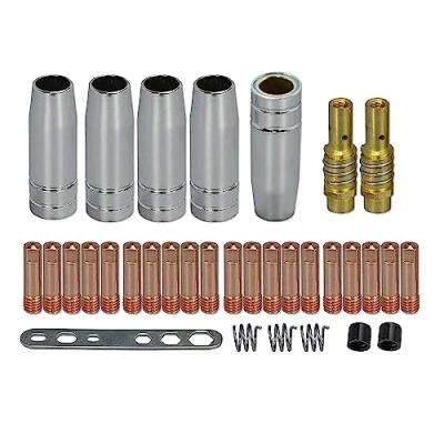Image de RIVERWELD MB15 15AK pointe de Contact M6 0.8mm et support pointes diffuseur tasse bouclier pour torche soudage MIG 33 pièces