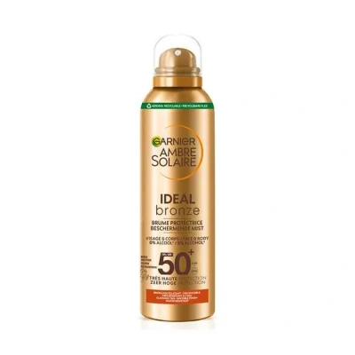 Image de GARNIER Ambre Solaire Ideal Bronze Brume Protectrice Invisible FPS 50+ Protège des UVA &amp; UVB Bronzage Éclatant Résiste à L&#039;eau Vegan Cruelty Free Tous Types de Peaux 150 ml