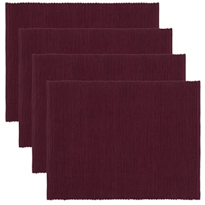 Image de LINUM UNI Set de Table Lot 4 35x46 cm, Coton Côtelé, Lavable en Machine, Aubergine