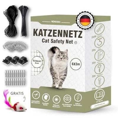 Image de Menooka Filet pour chat balcon sans arceaux Fenêtre anti oiseaux Kit de fixation inclus Serre câbles (6 x 3)