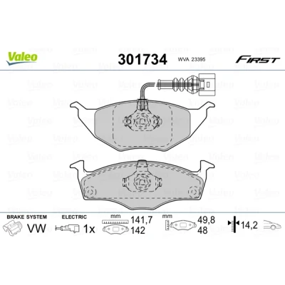 Image de VALEO 301734 Jeu de plaquettes frein FIRST Essieu avant contact signal d&#039;usure inclus avec tôle anti bruit AUDI: A2
