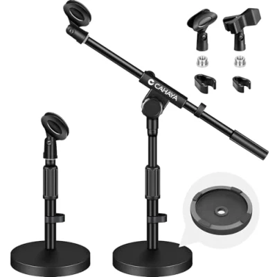 Image de CAHAYA Pied de Microphone Bureau 2 en 1 avec Deux Clips Cache câble base stable fer 1058g Hauteur réglable à 180 Réunions Discours direct Diffusion Karaoké Enregistrement CY0360