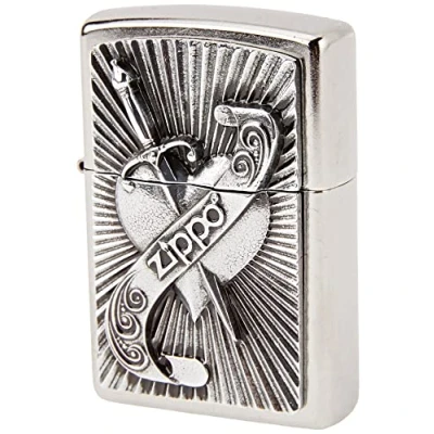 Image de Zippo 207 Allume feu 1 x 3,5 5,5 cm Cœur avec Emblème d&#039;épée Argent