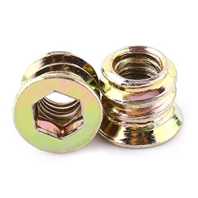Image de Lot de 20 pcs Ecrous Hexagonaux Filetés M6 en Acier au Carbone Zingué Durable Écrous d&#039;Insert Filetage Extérieur pour Meubles Bois (M6 x 10 mm)