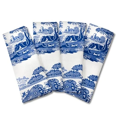 Image de Bleu Italien 45 x cm Coton Serviettes de Table, Lot 4, Bleu/Blanc