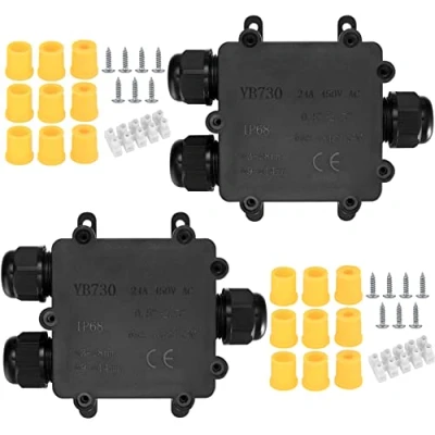 Image de 2 Pièces Boîte de Dérivation étanche IP68, 3 Voies Jonction Etanche Raccord Electrique Exterieur, Connecteur Câble pour 4 à 12 mm Diamètre
