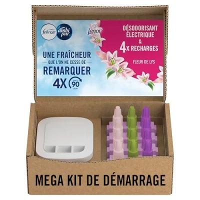 Image de Febreze 3Volution Fleur de Lys Kit Démarrage Désodorisant Électrique, Diffuseur + Recharge 80ml, Programmation Intelligente avec 3 Parfums en Alternance, Technologie OdourClear, Jusqu&#039;à 90 Jours