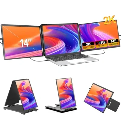 Image de EVICIV Moniteur Portable 14&quot; 2K Extension d&#039;écran pour Ordinateur 2240 * 1400 Triple Écran Portable, Plug &amp; Play de Moniteur, 13.3&#039;&#039; 17&#039;&#039; Mac Windows Chrome