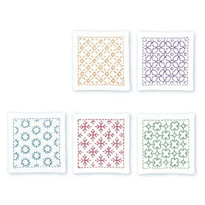 Image de olympus Thread Hitomezashi Sashiko Lot de 5 dessous verre blancs imprimés avec fin fil