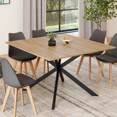 Image de Table à manger carrée bois et noir pour 8 personnes