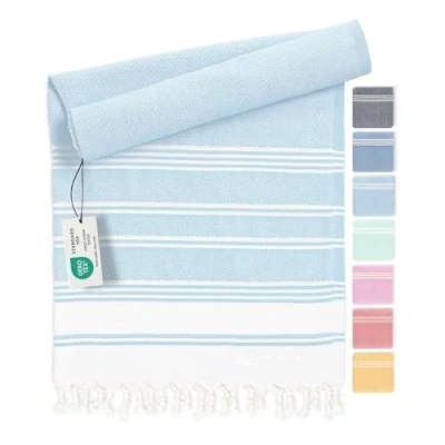 Image de Serviette de Plage hammam Fouta en Coton 100% recyclé Turque à séchage Rapide, fouta, Bain pestemal idéale comme Drap XXL Bleu Glacé 100x200cm Diamond