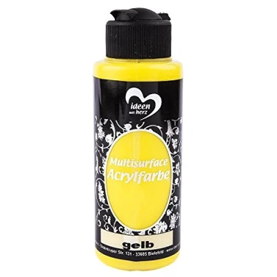 Image de ideen mit herz Peinture Acrylique Multisurface universelle pour différentes surfaces couleur à peindre bois, verre, polyester, céramique, porcelaine, polystyrène, plastique, cuir 120 ml (jaune)