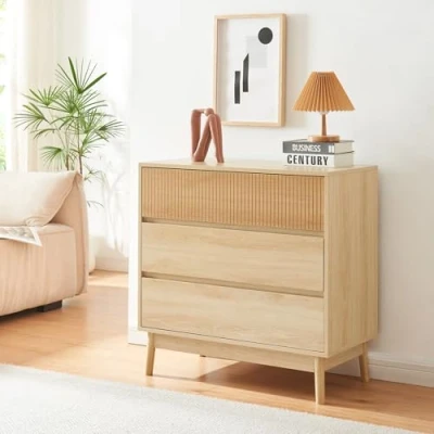 Image de [en.casa] Commode Design Intemporel avec 3 Tiroirs Spacieux Meuble de Rangement Stylé pour Salon Chambre Entrée MDF Panneau Particules Bois Pin 80 x 40 cm Effet Chêne