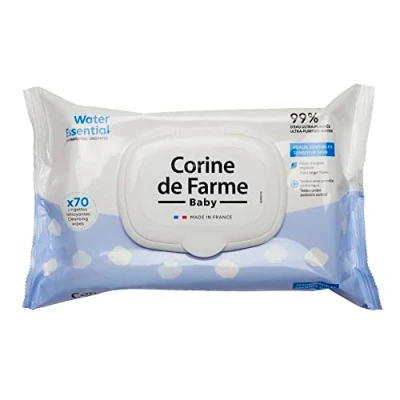Image de Corine de Farme Lingettes Nettoyantes pour Bébé Change Water Essential x70 Produit Toilette Fibre d&#039;Origine Végétale 99% d&#039;Eau Ultra Purifiée Hygiène dès la Naissance Capot Refermable