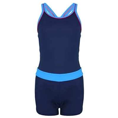 Image de Aquarti Maillot de Bain Natation 1 Pièce Shorty pour Fille, Bleu Foncé/Bleu, 128