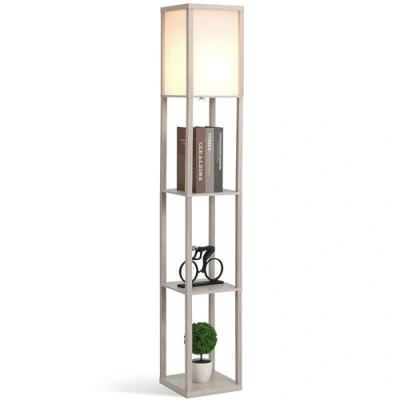 Image de HOMCOM Lampadaire étagère Lampe 26l x 160H cm 3 étagères 4 Niveaux MDF Gris Clair