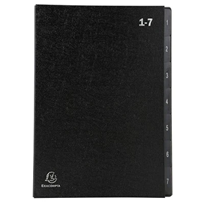 Image de Exacompta Réf. 57007E 1 trieur Ordonator couverture rigide intérieur en carte recyclée onglets plastifiés numériques de à 7 compartiments dim 25x33 cm pour A4 couleur noir