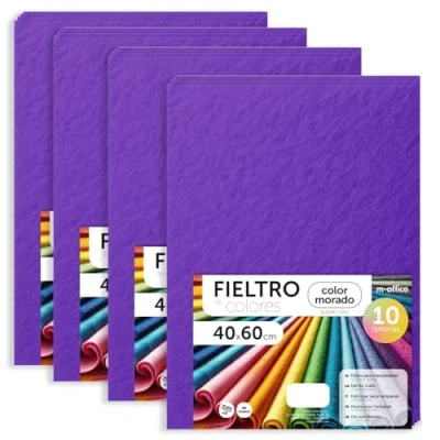 Image de m office Feutrine Loisir Créatif, de Couleurs, Douce et Flexible, Matériau pour Couture, Tissus Patchwork, Idéale Projets DIY, Artisanat ou Décoration, 40x60cm (Violet, 40 pcs)
