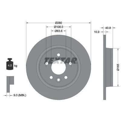Image de TEXTAR PRO 92255603 Disque de frein 280 10,9 05/06 108 plein revêtu sans boulon fix roue, moyeu roue FORD: Focus 2, C Max, Max