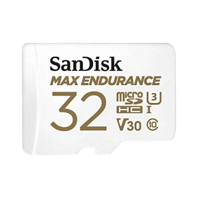 Image de SanDisk MAX ENDURANCE Video Monitoring for Dashcams &amp; Home 32 GB microSDHC Memory Card + SD Adaptor 15,000 Hours Endurance, White