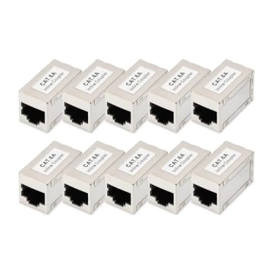 Image de DIGITUS Connecteur RJ45 Cat 6A 10 pièces Rallonge de câble Lan réseau Cat6A Compatible PoE modulaire Pour Switch, DSL, Modem, Routeur, PC Argenté
