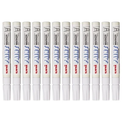 Image de Uniball PX20 BLC Paint Marker Marqueur peinture à base d&#039;huile indélébile Pointe moyenne ogive Blanc Lot de 12