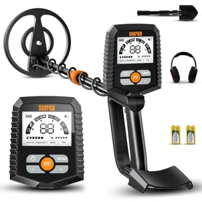 Image de SUNPOW Détecteur de Métaux Étanche pour Adultes et Enfants, Grand Écran LCD, Détection Fiable Anti Interférence, 4 Modes, Bobine Recherche IP68