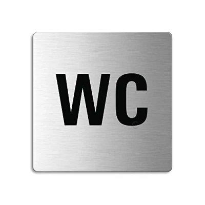 Image de Plaque de Porte en Acier inox brossé WC Texte 85x85 mm No.8930