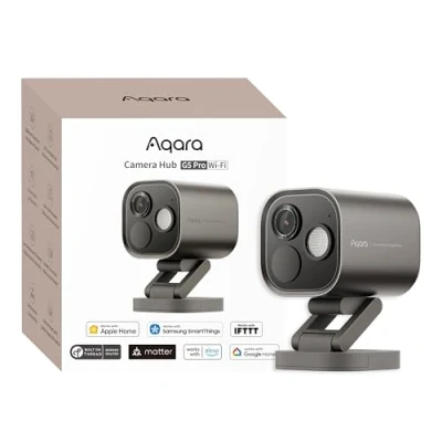 Image de Aqara 4MP Caméra Hub G5 Pro WiFi, HomeKit Secure Video, 2,4/5 Ghz, Routeur de Bordure Thread, Camera Exterieur, Vision Nocturne en Couleurs, AI Détection, Thread/Zigbee,Compatible Alexa, Google, Gris