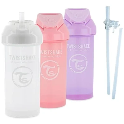 Image de Twistshake Ensemble de Tasses à bec pour Bébé 4 Pièces 3 Gobelets Avec Paille 2 Pailles 1 Jint étanche Gobelet Biberons étanches 6+ mois Rose Violet