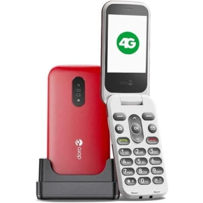 Image de Doro 2820 4G Téléphone Portable à Clapet Débloqué pour Seniors Grandes Touches Parlantes Caméra Bluetooth Touche d&#039;Assistance sans Internet et Bloc d&#039;alimentation (Rouge/Blanc)
