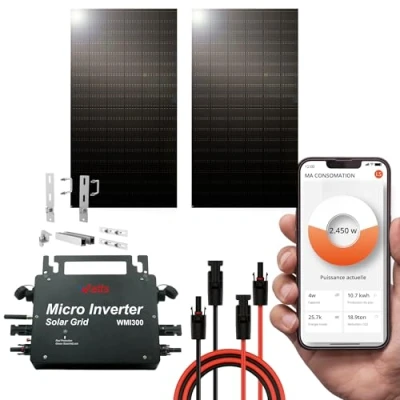 Image de Wonder Full Energy Kit Solaire Complet prêt à Brancher 300W Monocristallin, Haute efficacité, IP67 Installation Simple Adapté Balcon, Jardins, Surface murales, toits, ... Plug and Play