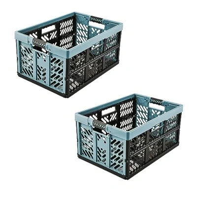 Image de keeeper 2x Caisses pliables Professionnelles solides avec poignées Soft Touch, 45 l, Ben, Nordic Blue (Bleu)