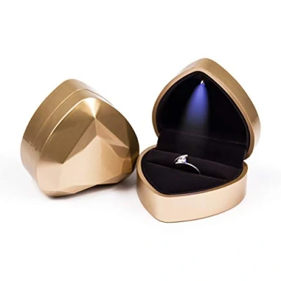 Image de Rolin Roly Boîte à Bague En Velours Avec Lumière LED Ring Box Bijoux Forme De Cœur Pour Mariage Fiançailles Proposer Propositio (gold)