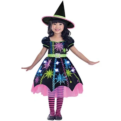 Image de Amscan Le Costume de Fantaisie Halloween Spider Witch Contient Une Robe et Un Chapeau âgés 3 à 4 Ans