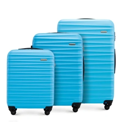 Image de WITTCHEN Valise de Voyage Bagage à Main Cabine Rigide en ABS avec 4 roulettes pivotantes Serrure Combinaison Poignée télescopique Groove Line Set 3 Valises Bleu
